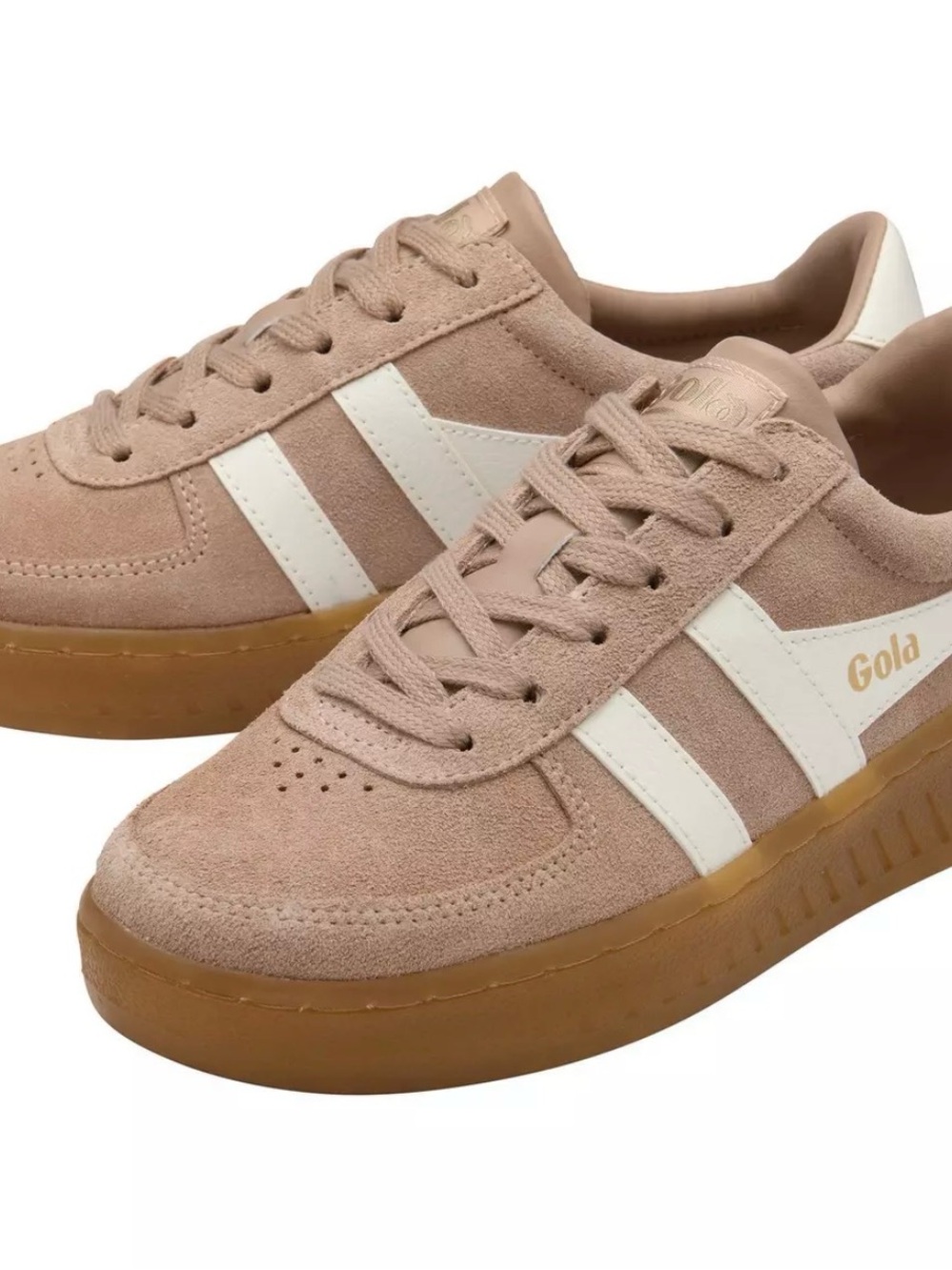 Gola Suede Low-Top Sneaker in Cameo with White Stripes
